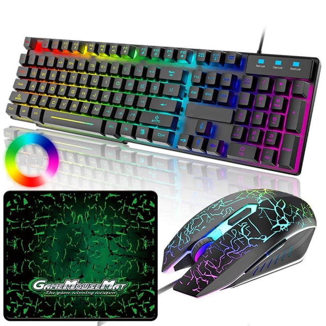 Clavier et Souris de Jeu RGB Combo USB Filaire Rétroéclairé LED Souris de Jeu Clavier et Tapis de Souris pour Ordinateur Portable PC Ordinateur Jeu et Travail