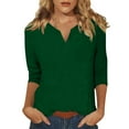 thumbnail image 1 of DENGDENG Womens Petite Tops 3/4 Sleeve Summer V Neck Basic Tees Cute Elbow Casual Shirts Solid Color Three Quarter Length Tunics Clearance Spring Pullover Top Dark Green M, 1 of 6