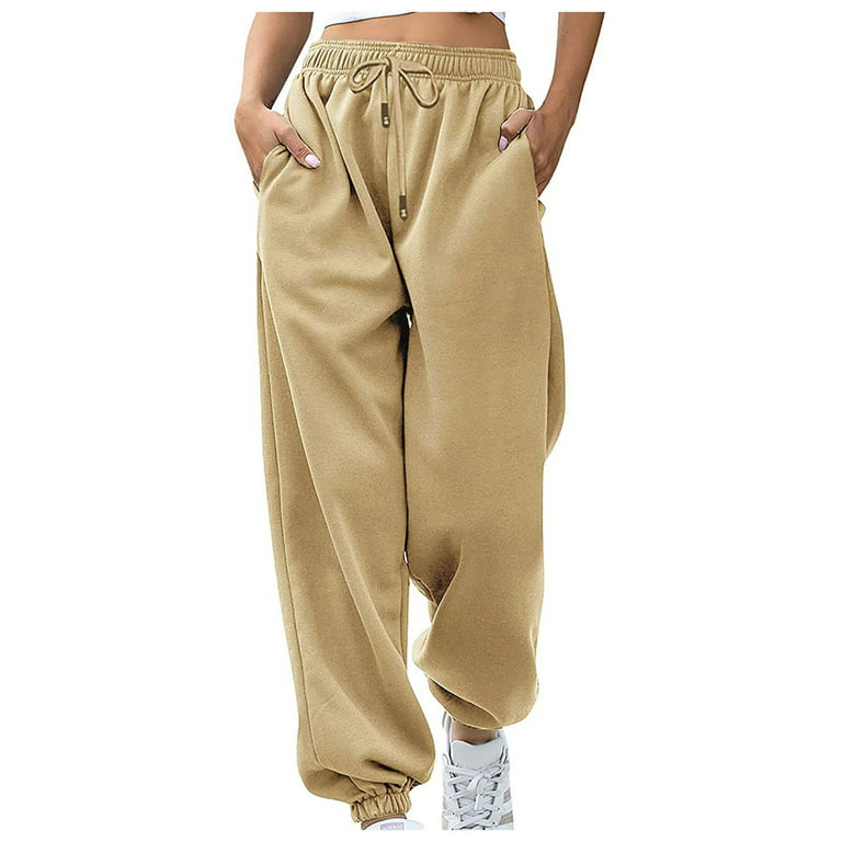Womens High Waisted Baggy Sweatpants Comfy Drawstring Elastic Waist Jogger  Pants Athletic Lounge Trousers with Pockets