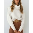 thumbnail image 2 of Womens Turtleneck Drop Shoulder Sweaters Chunky Knit Long Sleeve Oversized Pullover Jumper Tops, 2 of 5