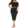 thumbnail image 2 of Agnes Orinda Women's Plus Size Pencil Skirts Stretch High Waist Textured Business Casual Below Knee Bodycon Skirt 2X Black, 2 of 6