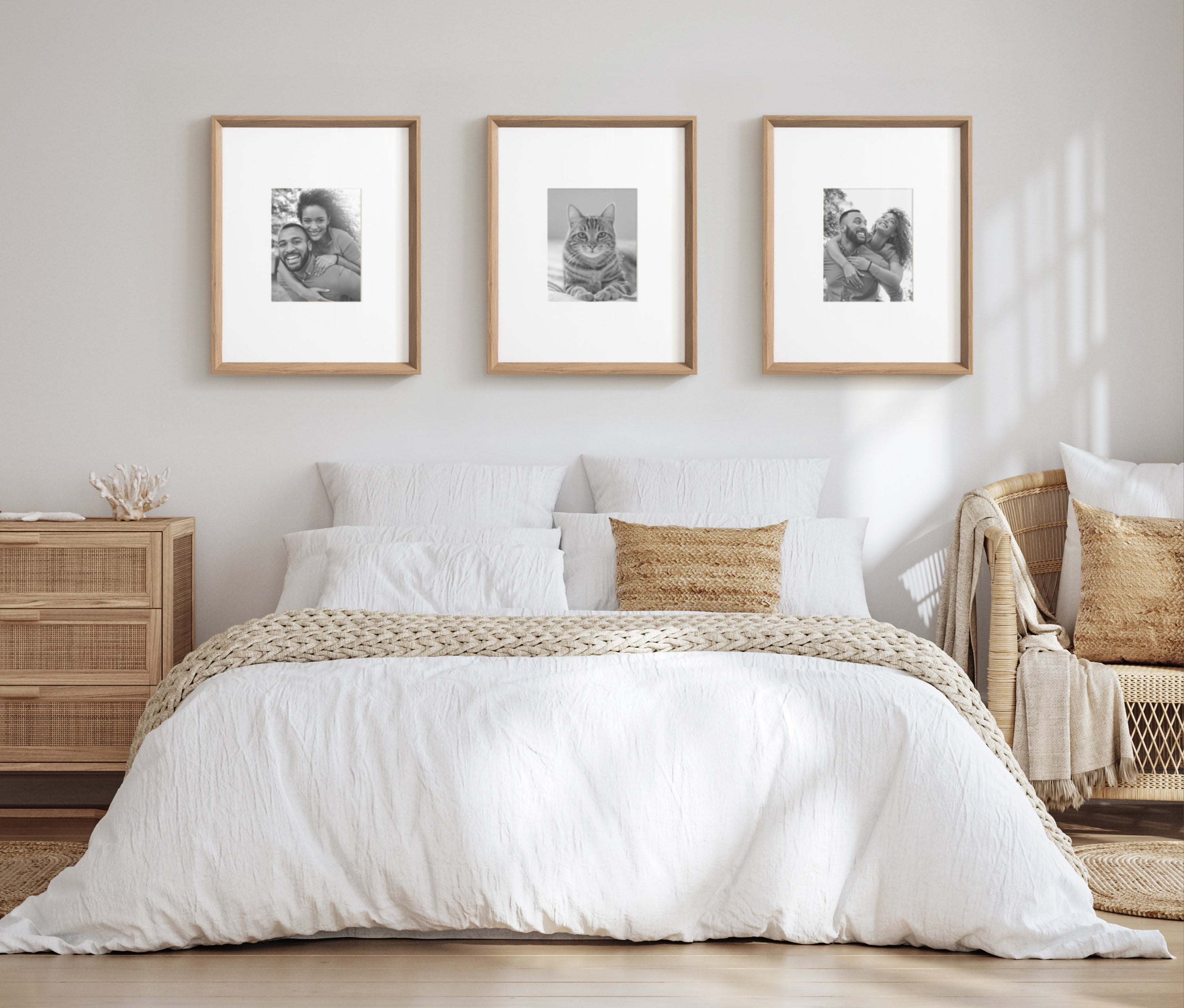 Kate and Laurel Calter Modern Wall Picture Frame Set of 3, 16x20 matted to 8x10, Brown, Modern Three-Piece Frame Set for Gallery Wall Frame Set in Living Room Wall Decor