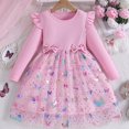 thumbnail image 2 of Girls Print Mesh Ballerina Dress Long Sleeve Flowy A Line Tutu Party Dress for Toddler Fall Daily Wear with Butterfly Print and Sheer Overlay for Special Occasions, 2 of 4