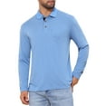 thumbnail image 4 of INSPIRE CHIC Men's Contrast Button Collared Pocket Long Sleeves Golf Polo T-Shirts L Light Blue, 4 of 6