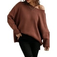 thumbnail image 6 of Women Autumn Loose Knitwear, Solid Color Long Sleeve Round Neck Slit Hem Elegant Sweater, 6 of 10