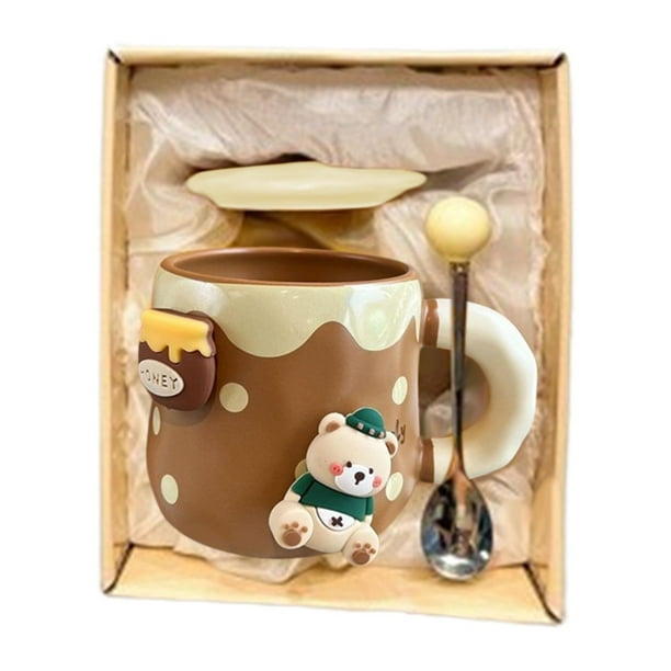 Taza de café de cerámica, taza de desayuno, taza de agua divertida, animal creativo con tapa y Estilo D