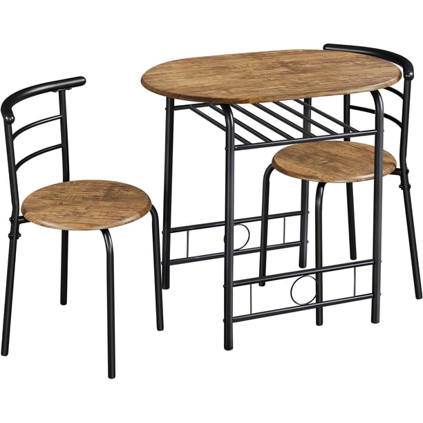 Juego de Mesa de Comedor de 3 Piezas, Juego de Mesa de Desayuno para 2 sillas de Cocina y Mesa pequeñas, Juego de 2 con Marco de Metal y Estante de Almacenamiento para Espacios