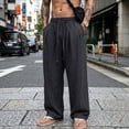 thumbnail image 5 of Ceisia Men's Linen Blend Wide Leg Pants Elastic Waist Drawstring Casual Solid Color Loose Fit Trousers Black XL Gift, 5 of 5