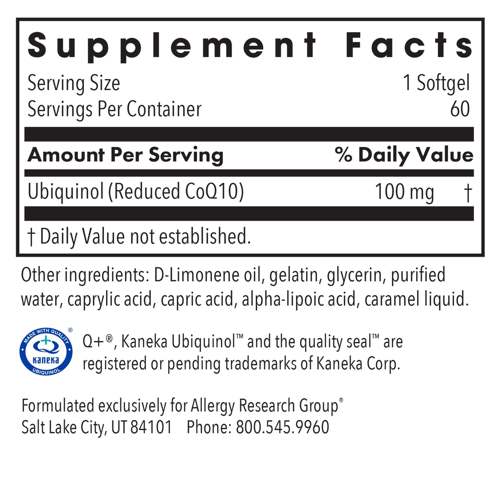 ARG CoQ10 Ubiquinol - Delivers 100 mg CoQ10 - Supports Cellular Energy Production, Antioxidant Activity & Heart Wellness - 60 Servings - 60 Vegetarian Capsules