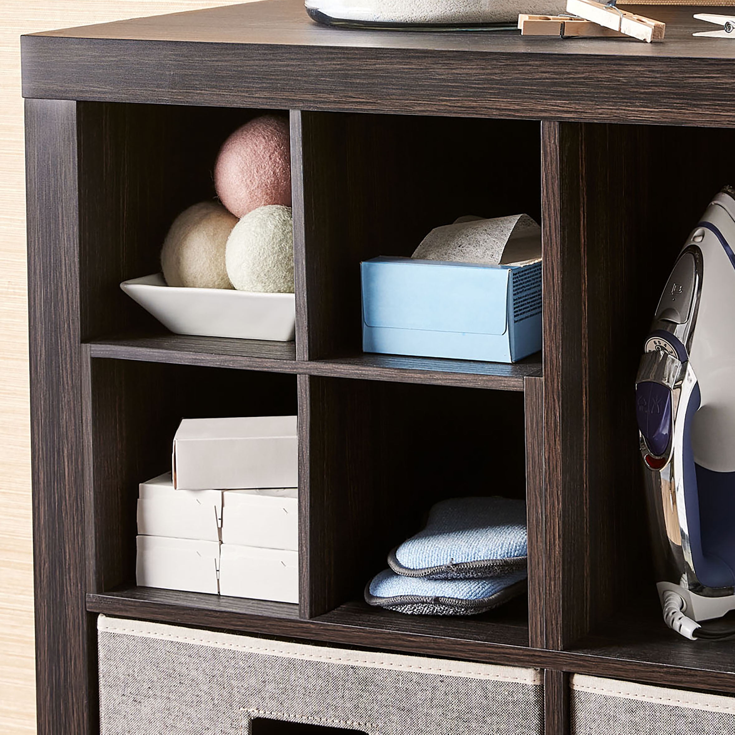 (3 pack) Better Homes & Gardens Quad Shelf Insert for Cube Organizers, Tobacco Oak