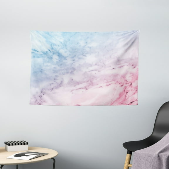 Marble Tapestry, Pastel Toned Cloudy Hazy Crack Lines Stained Antique Shabby Chic Design, Wall Hanging for Bedroom Living Room Dorm Decor, 60W X 40L Inches, Pale Blue Baby Pink, by Ambesonne