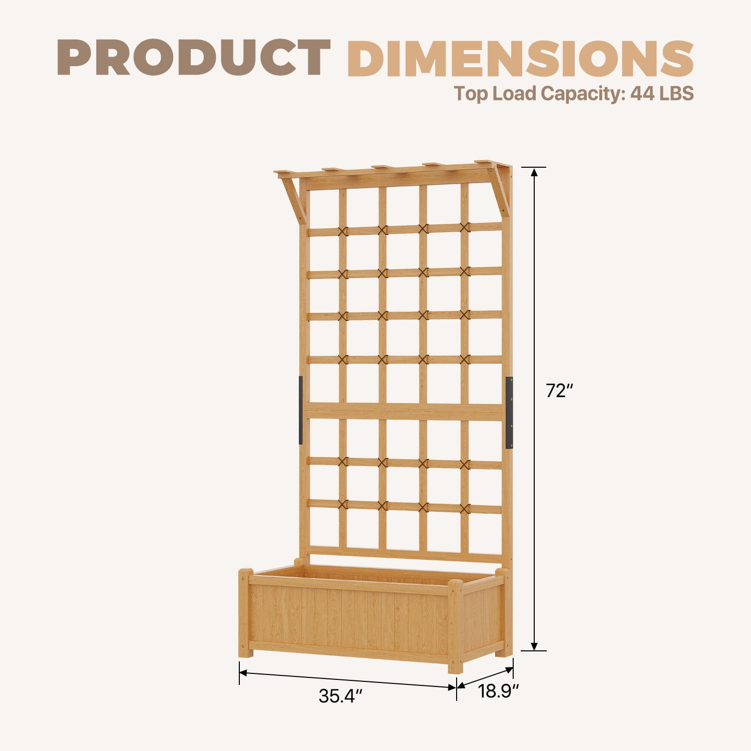 BaPiPro Tall Wood Planter Box with Trellis - 35"W x 72"H Raised Garden Bed with Hanging Roof, Outdoor Elevated Planter for Climbing Plants, Flowers