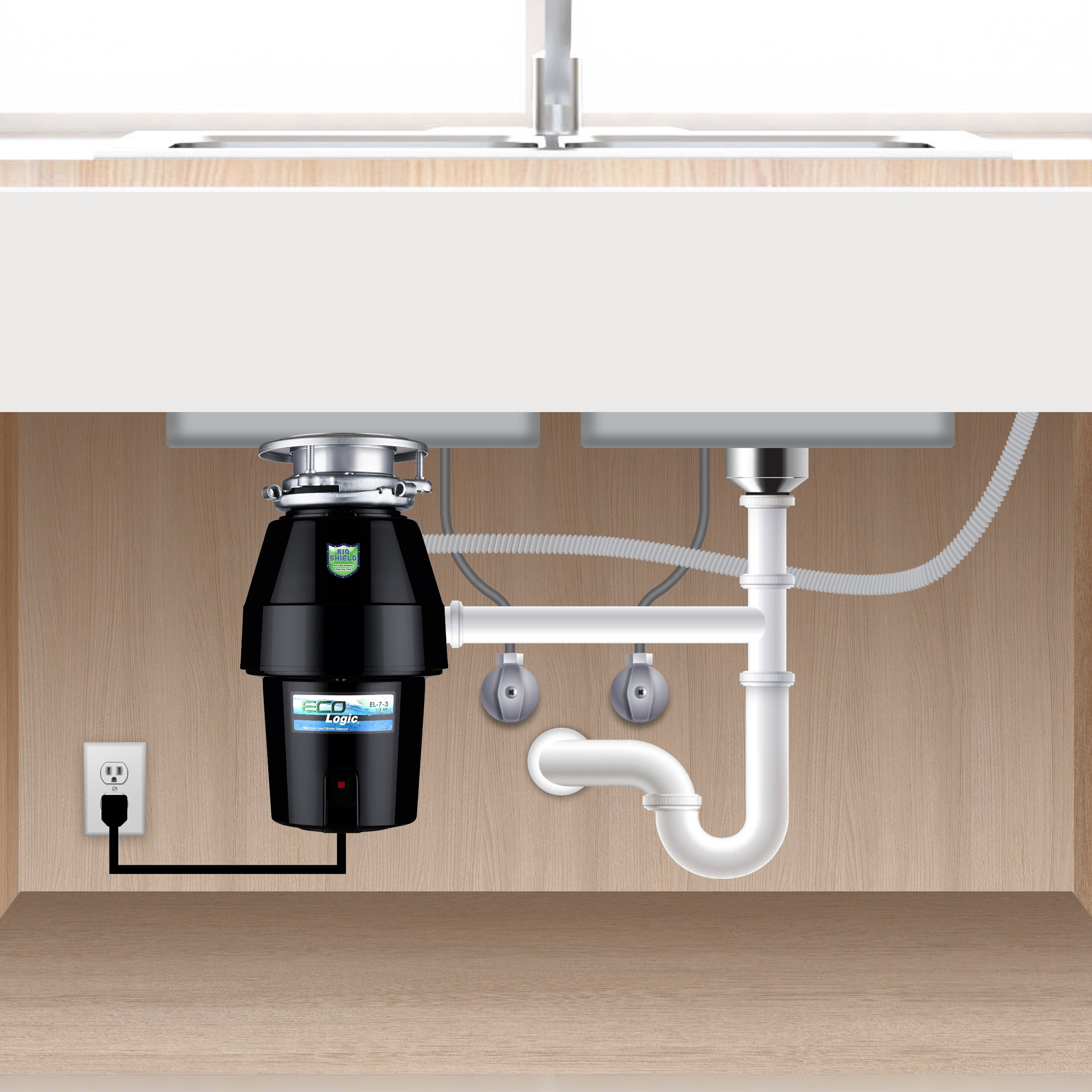 Eco Logic 1/2 HP Garbage Disposal with Polished Chrome Sink Flange 10-US-EL-7-DS-3B-PC