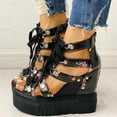 thumbnail image 6 of Mostsola Womens Caged Gothic Platform Sandals High Wedge Heels Strappy Roman Gladiator Sandals, 6 of 7