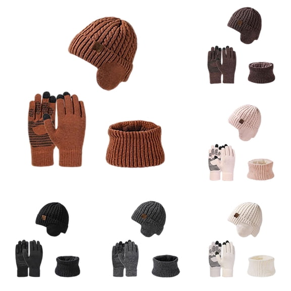 HNMKIU Knitted Winter Scarf Hat Set Classic Warm Accessories Cozy Cold Weather Women Men Brown - One Size