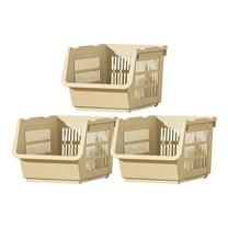 HBBKVI 3 Piece Stackable Storage Baskets with Wheels, 13.4x9.4x22.4in, ABS Organizer for Kitchen Toys Multifunctional