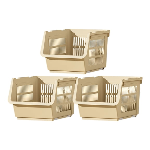 HBBKVI 3 Piece Stackable Storage Baskets with Wheels, 13.4x9.4x22.4in, ABS Organizer for Kitchen Toys Multifunctional