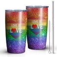 thumbnail image 1 of 20oz Insulated Tumbler, Travel Coffee Tumbler with Lid Cup Holder Friendly Travel Coffee Mug Stainless Steel Thermos 20 Oz Tumbler Reusable Insulated Coffee Mug with Lid (Rainbow Love Is Love ), 1 of 6