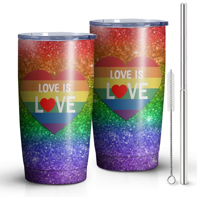 20oz Insulated Tumbler, Travel Coffee Tumbler with Lid Cup Holder Friendly Travel Coffee Mug Stainless Steel Thermos 20 Oz Tumbler Reusable Insulated Coffee Mug with Lid (Rainbow Love Is Love )