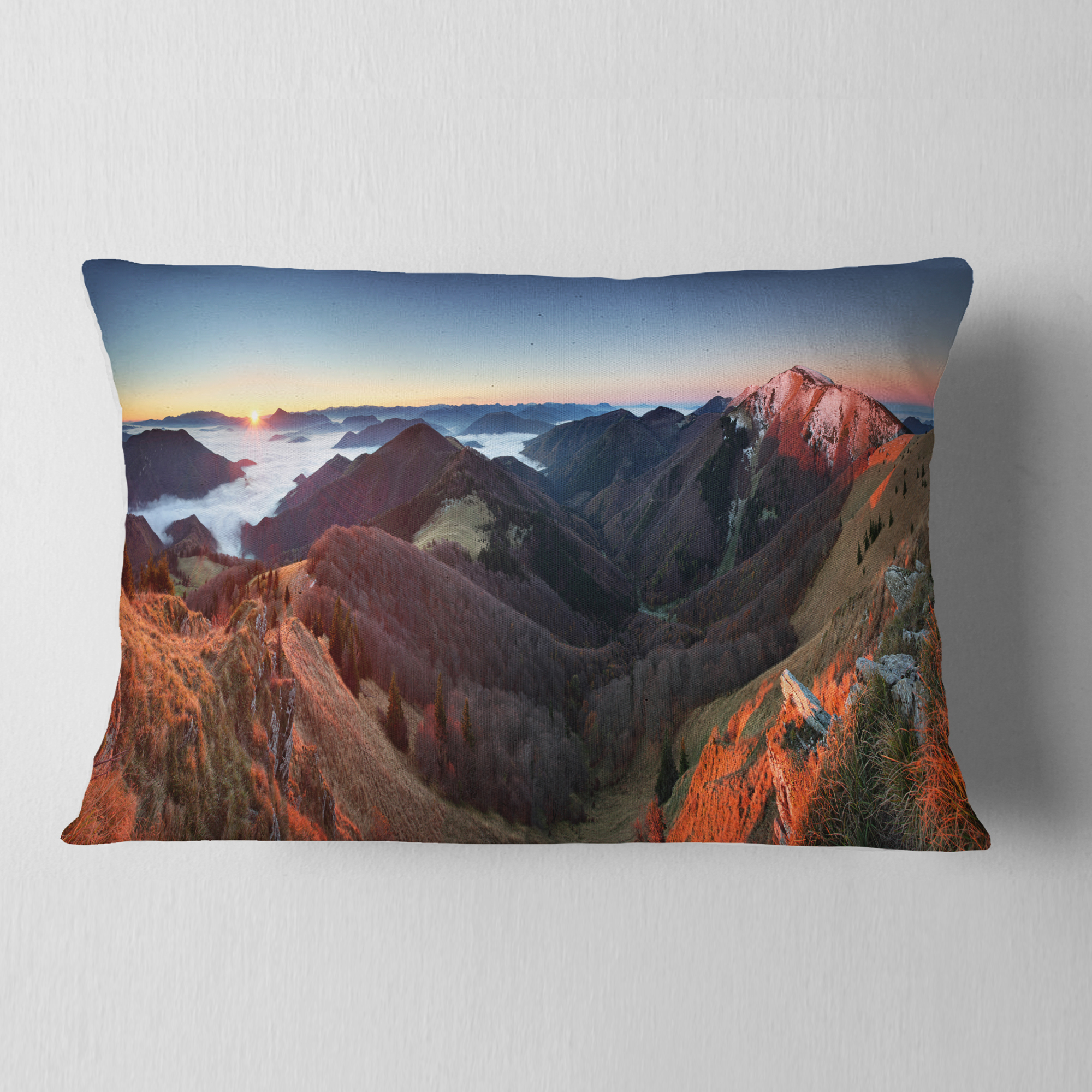 Designart Red Mountain Sunset Panorama - Landscape Printed Throw Pillow - 12x20