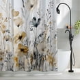 thumbnail image 2 of Watercolor Brown Gray Flowers Fabric Shower Curtain Retro Plant Washable Shower Curtains for Bathroom, Waterproof Bath Curtain with Hooks Home Decor 72x72in, 2 of 8