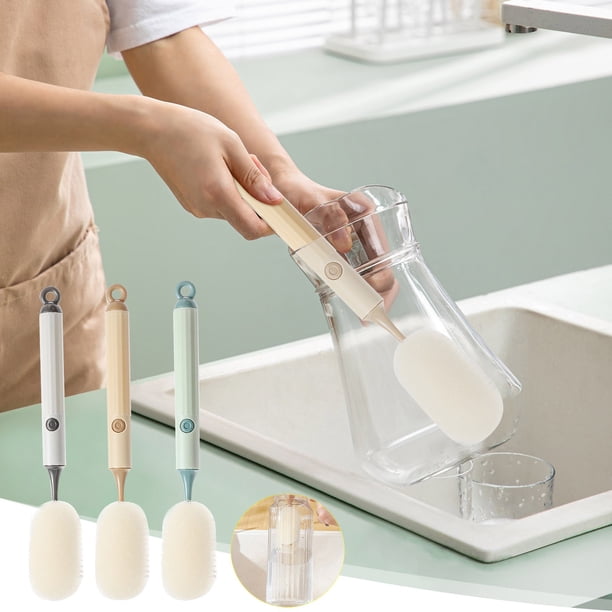 Cepillo de vaso de mango largo con cerdas suaves y duras - Limpiador multifuncional para botellas y utensilios de cocina - Diseño colgable de 18,7 cm para fácil almacenamiento