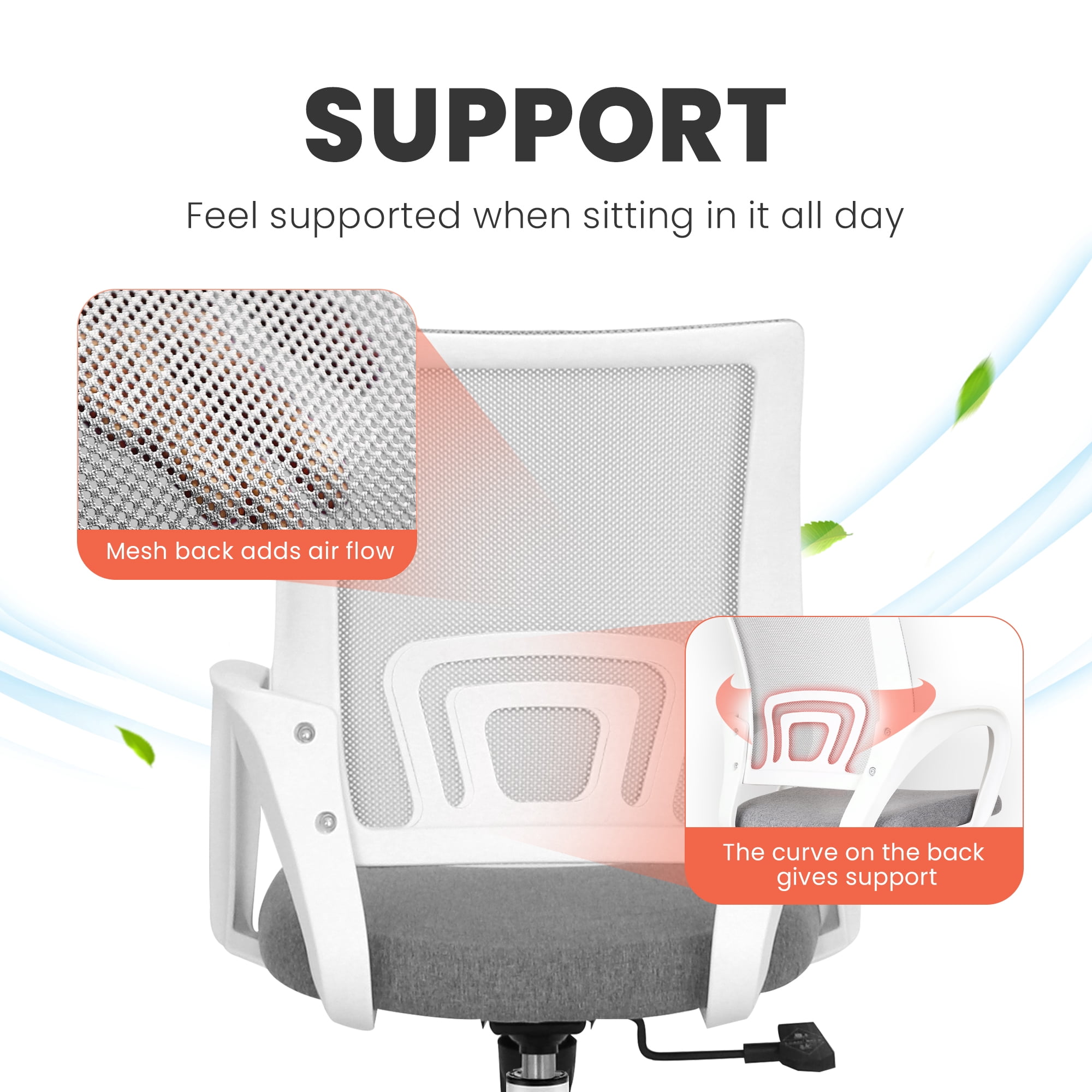 NEO CHAIR Office Desk Computer Chair Ergonomic Mesh Gaming Cushion Seat with Comfy Lumbar Mid Back Support Adjustable Height Swivel Rolling Wheels for Home Task (Grey)