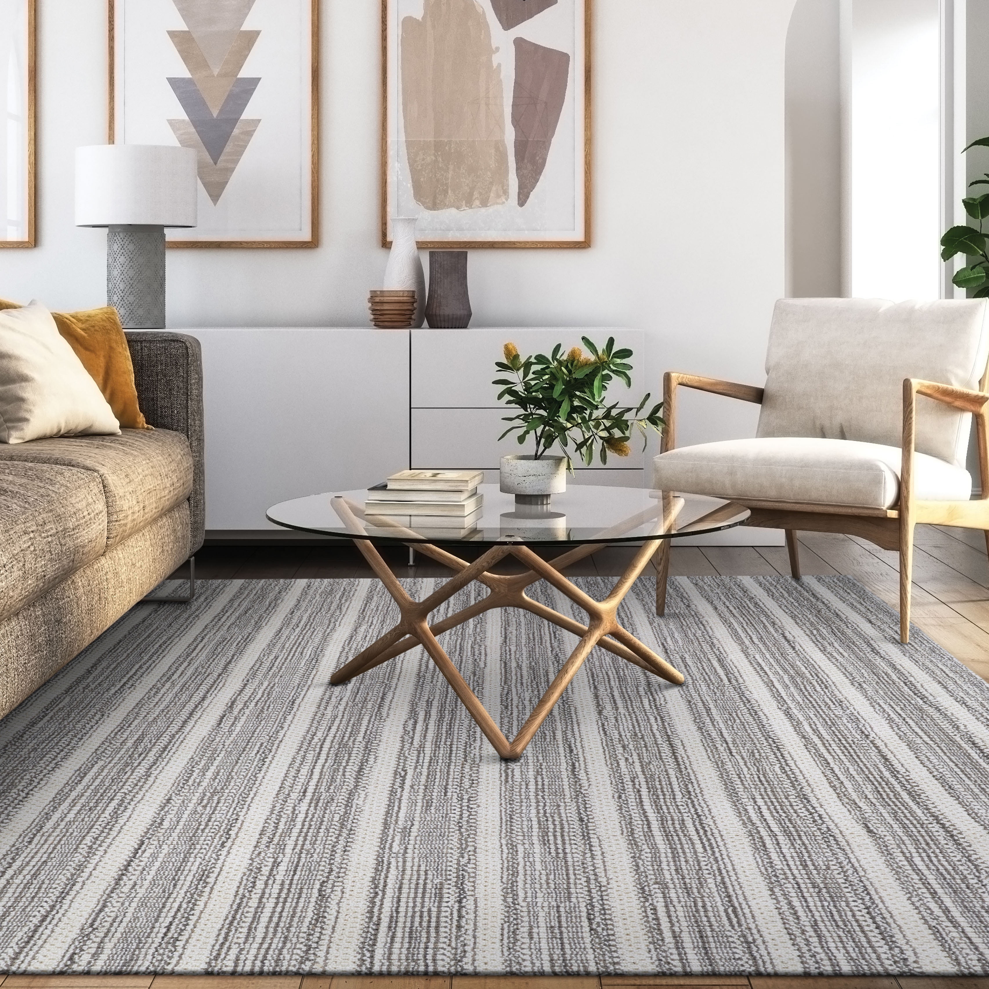 Couristan Aspen Textured Stripes 6' X 9' Dark Grey Handmade Wool Rug
