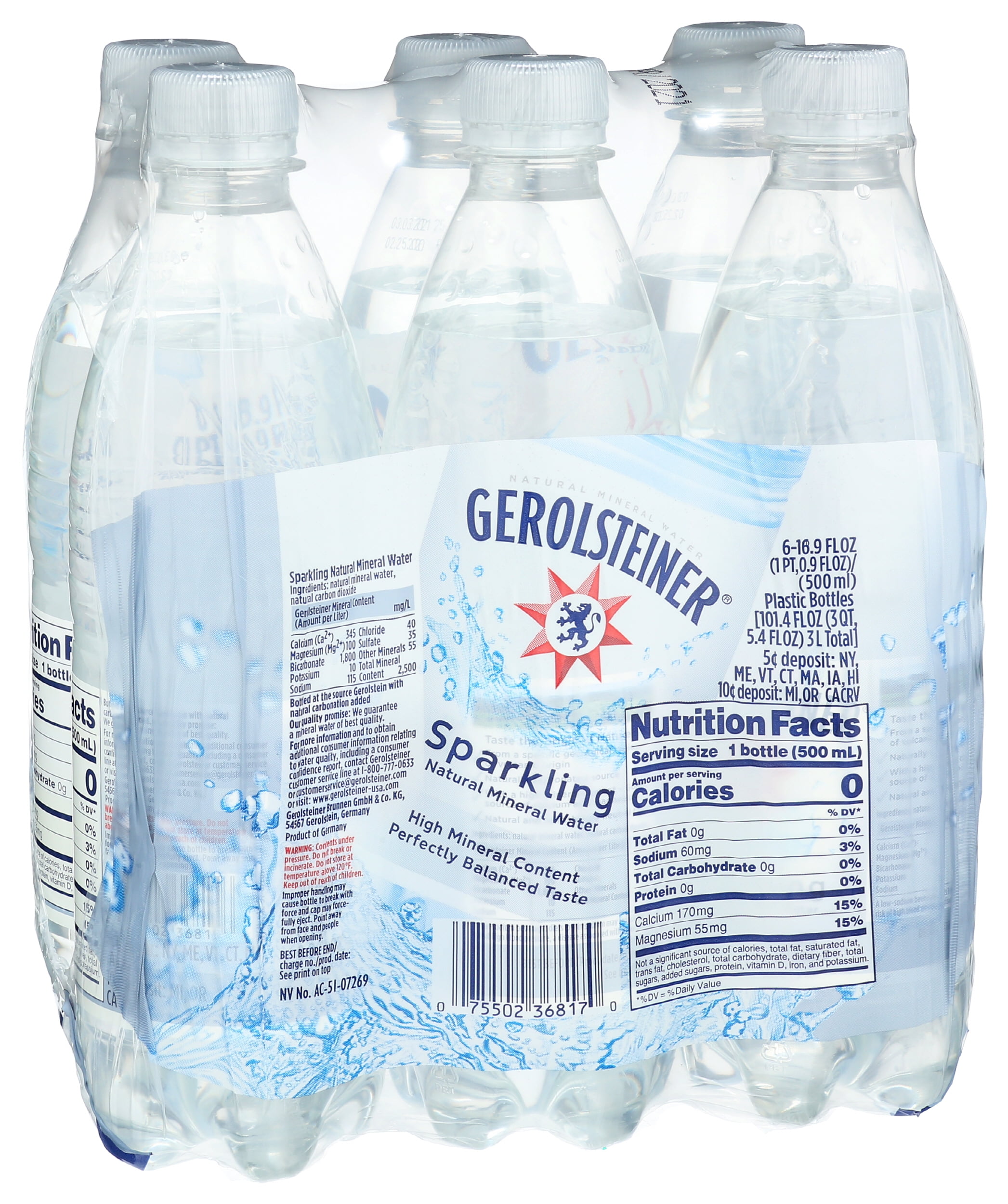 Pack of 4, Gerolsteiner Sparkling Natural Mineral Water - 6 bottles, 101.4 fl oz