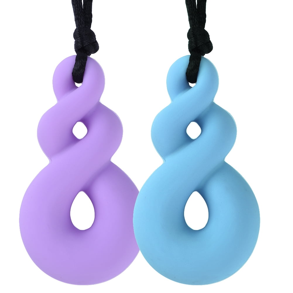 Blue Teething Chew Necklace Sensory Chew Silicone Necklace Pendant No BPA 