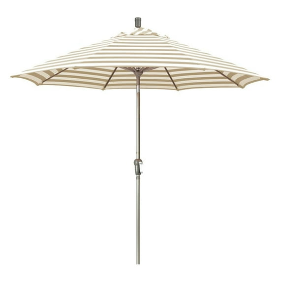 California Umbrella 9' Patio Umbrella in Beige White Cabana Stripe