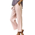 thumbnail image 2 of Womens Striped Gingham Pants Summer Lounge Cute PJ Bottom Plaid Pants Casual Wide Leg Beach Trouser with Pockets Pink M, 2 of 4