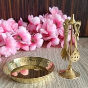 India Meets India Decorative Showpiece Brass Miniature Serving Spoon w/ Stand & Plate, Decorative Item for Home Décor/Offices/Living Room/Table Top, Decorative Miniature