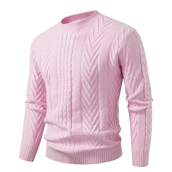 Yiliang Knitted Sweaters for Men Fall and Winter Long Sleeve Warm and Thermal Top Clothes ,Pink,M
