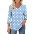 thumbnail image 5 of 3/4 Sleeve T-Shirts for Women Casual Fashion Floral Print Graphic Basic Tee V Neck Tops Summer Fall Tshirts (3XL, Blue|Dots), 5 of 7
