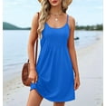 thumbnail image 4 of Summer Dresses for Women Adjustable Spaghetti Strap Beach Vacation Casual Cute Sundresses with Pockets Royal Blue XL, 4 of 9