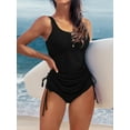 thumbnail image 4 of Charmo Ribbed Tankini Swimwear for Womens Side Adjustable Ruched Tummy Control Two Piece Swimsuits, 4 of 6