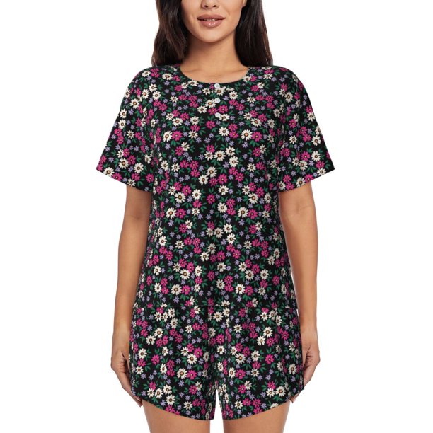 Fotbe Daisies Flowers Conjunto de Pijama Estampado para Mujer, 2 Piezas, Ropa de Dormir con Camiseta de Manga Corta y Shorts Suaves-Medium