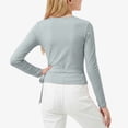 thumbnail image 5 of Kiijoy Girl's Tie Wrap Top Solid Long Sleeve V Neck Ballet Dance Yoga Tshirt, Grey, 9-10 Years, 5 of 6