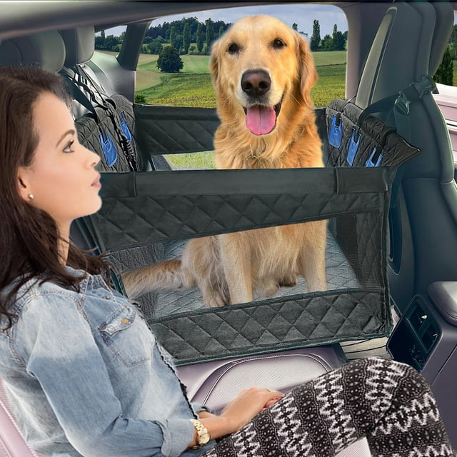 WheComd Dog Car Seat for Back Seat Half – Waterproof Hammock Style Cover for Medium to Large Dogs, Non-Slip, Hard Bottom, Mesh Window & Pocket 交