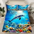 thumbnail image 2 of Erosebridal Marine Dolphin Sheet Set Twin,Ocean Wildlife Bedding Sets Twin Size,Marine Decoration,Breathable,3pcs, 2 of 7