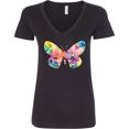thumbnail image 3 of Inktastic Butterfly Shape with Colorful Flowers Women's V-Neck T-Shirt, 3 of 5