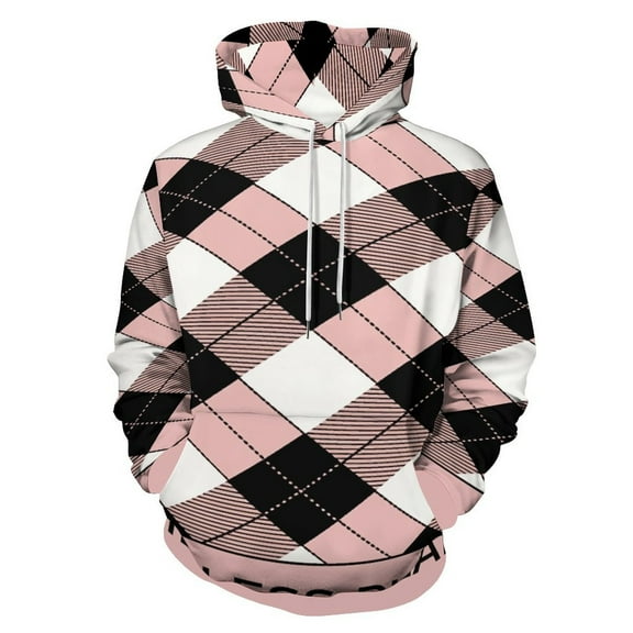 Classic Plaid Pattern Pink Black White 3D Print Hoodie Men Women Autumn Thin Pullover Sweatshirt Vintage Streetwear Tops