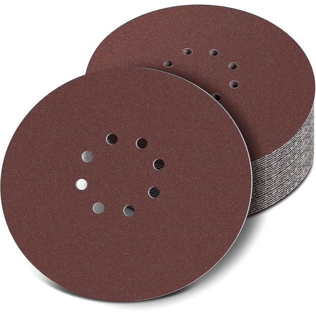 2024 Discos de lijado de 225mm, grano 80/120, 40 Uds. Hoja de papel de lija de 225mm, discos de gancho y bucle de 8 agujeros para lijadora de cuello largo, lijadora de paneles de yeso