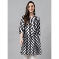 thumbnail image 3 of Janasya Indian Women's Black Cotton Polka Print A-Line Tunic, 3 of 8
