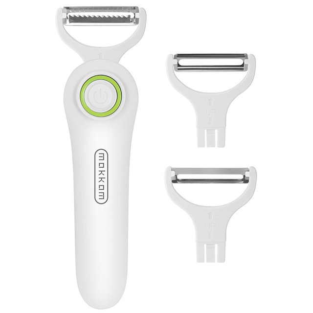 Pelador, pelador de verduras eléctrico 3 en 1, manzana, pelador de papas, 3 cuchillas reemplazables de acero inoxidable, mango cómodo ergonómico, utensilios de cocina ultra afilados LingWen 8390611075385