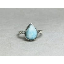 Heaven Crafts Semi Precious Stone Natural Larimar Ring 925 Sterling Silver Boho Dainty Jewelry