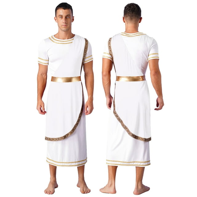 TiaoBug Mens Ancient Greek Roman Toga Dress Retro Gold Decoration Long Robe White XXL