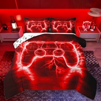 Castle Fairy Teens Boys Girls Video Game Full Size Comforter Sets 3-Piece,Gradient Gamepads Bedding Comforter Set,Abstract Lightning Lightweight Bedding Sets,Luxury Bedroom Decor,Reversible