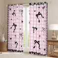 thumbnail image 2 of Manfei Kawaii Ribbon Bow Knot Black Out Curtains for Girls Female Children,Geometric Plaid Grid Curtains Pack of 2 (42x63 Each),Love Heart Print Bedroom Curtains,Microfiber Bedroom Decor, 2 of 6